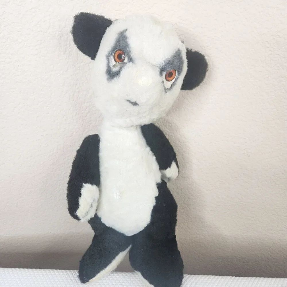 Vintage 60s Mohair Panda Bear Plush Stuffed Animal Fair by George Black White